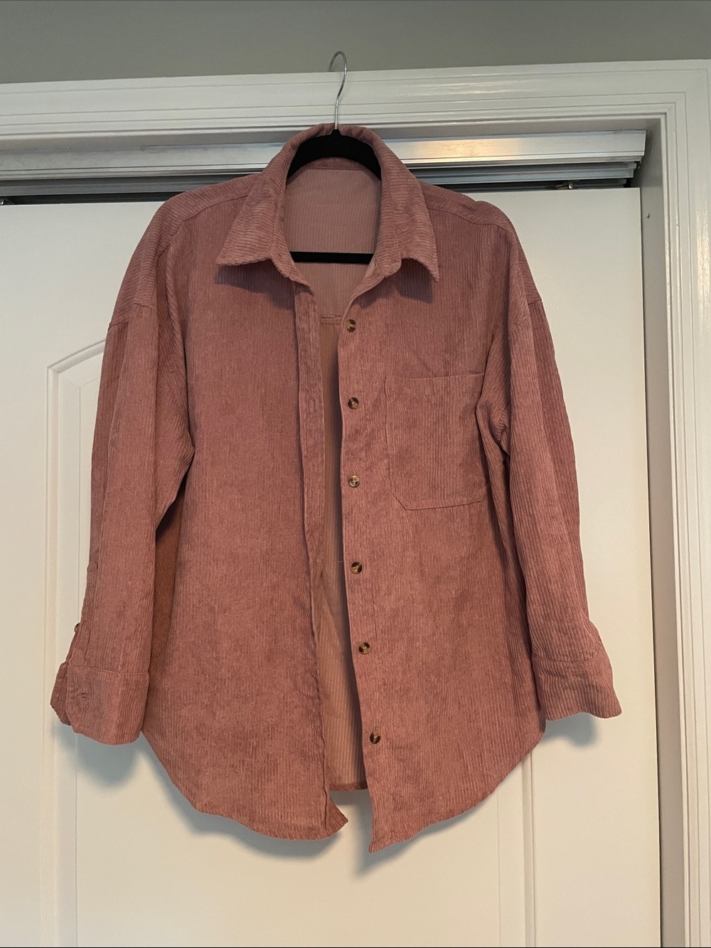 NWOT Corduroy Button-Up Shirt Jacket in Dusty Rose